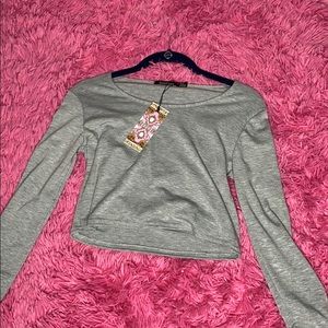 Grey Long Sleeve Crop Top
